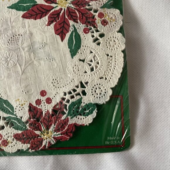 Royal Lace Poinsettia Lace Paper Doilies 18 Count 6 Inch Diameter White & Red Fo - Picture 1 of 6